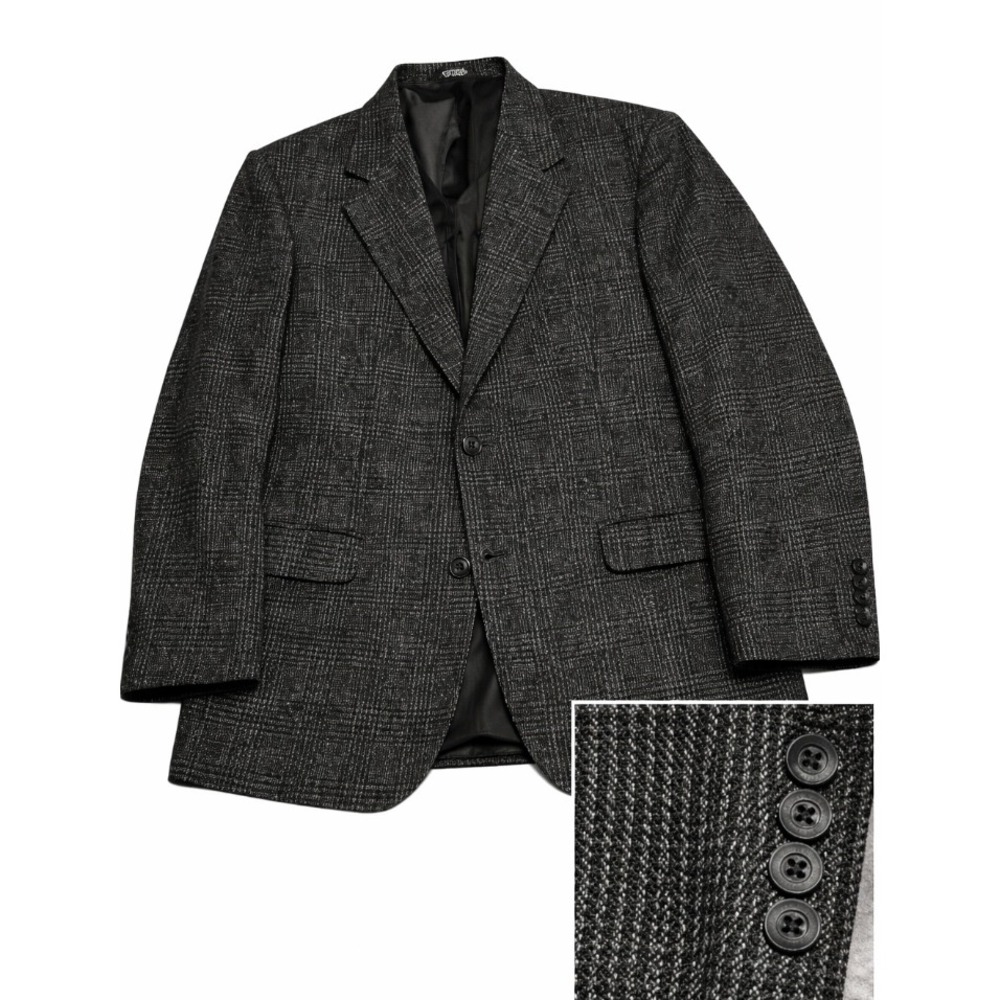 Haggar Clothing 44R Mens Black Grey Glen Plaid Wool Silk Blend Blazer Sport Coat